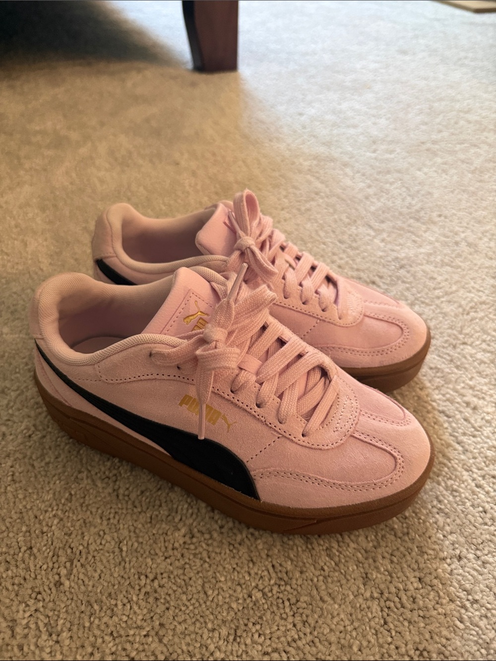 Puma Pink Suede Platform Sneakers with Black Formstrip and Gum Sole